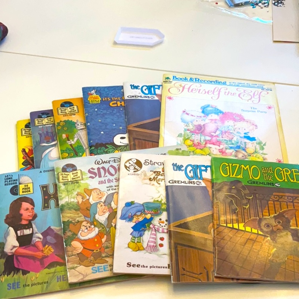 Vintage Children's Book Collection with records Disney Heidi grimlins lot of 11